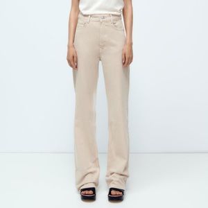 Zara High Rise Full Length Jeans, Beige